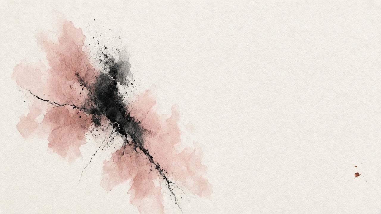 Tinta negra y pigmento rosa sobre papel marfil.